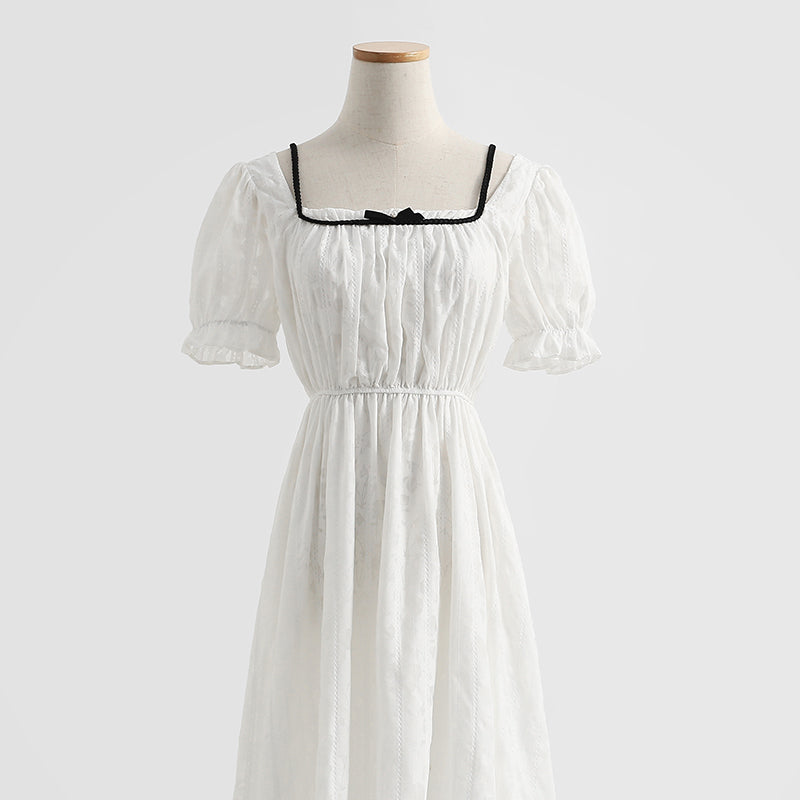 Niche design sense square collar Kikyo first love dress  4292