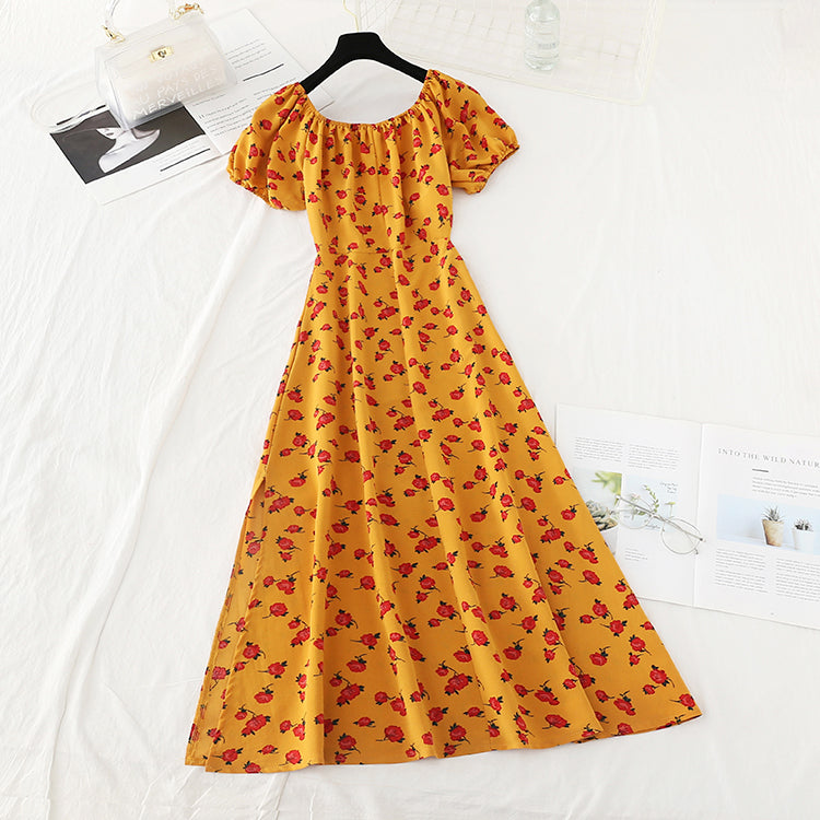 Neuer Stil mit Blasenärmeln, französischer Retro-Taillenverschluss, schmaler Rock 4667