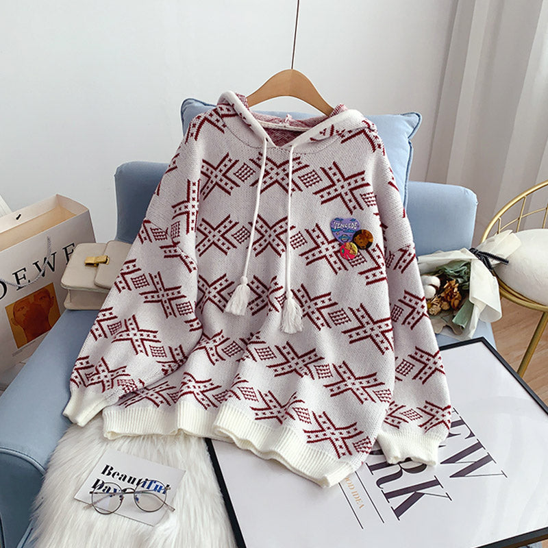 Net red Hooded Sweater Korean knitted sweater  4992