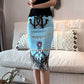High-fanny hip skirt ,slimming stretch bodycon skirt, slit print skirt  3543
