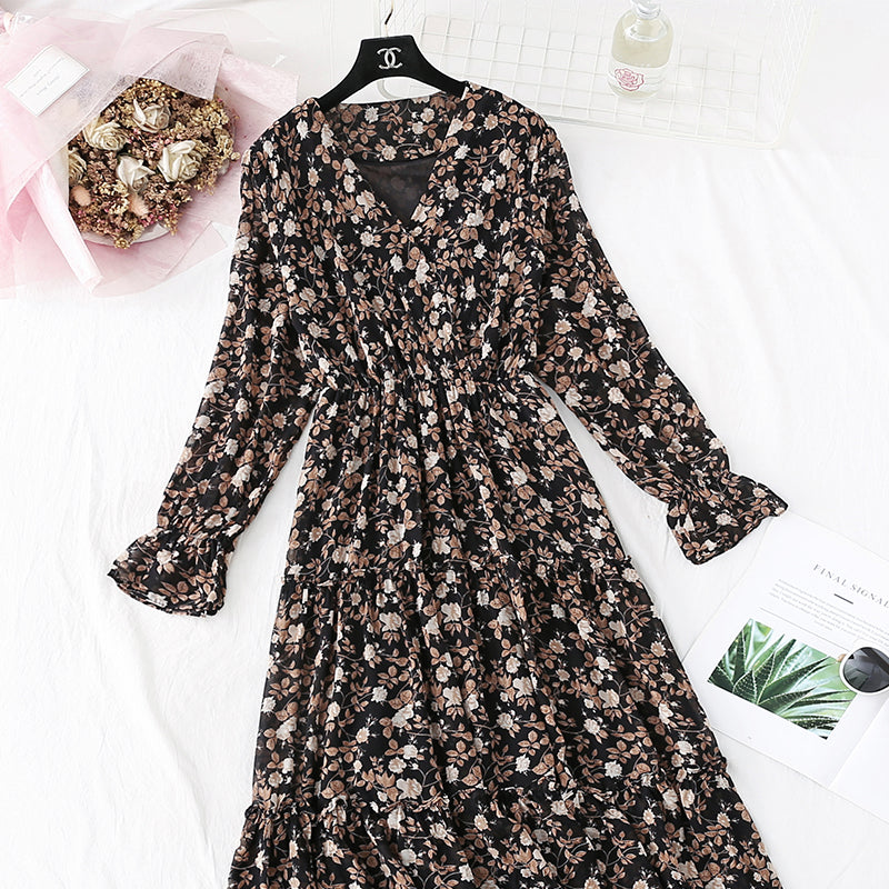 Slim retro floral skirt medium length  3996