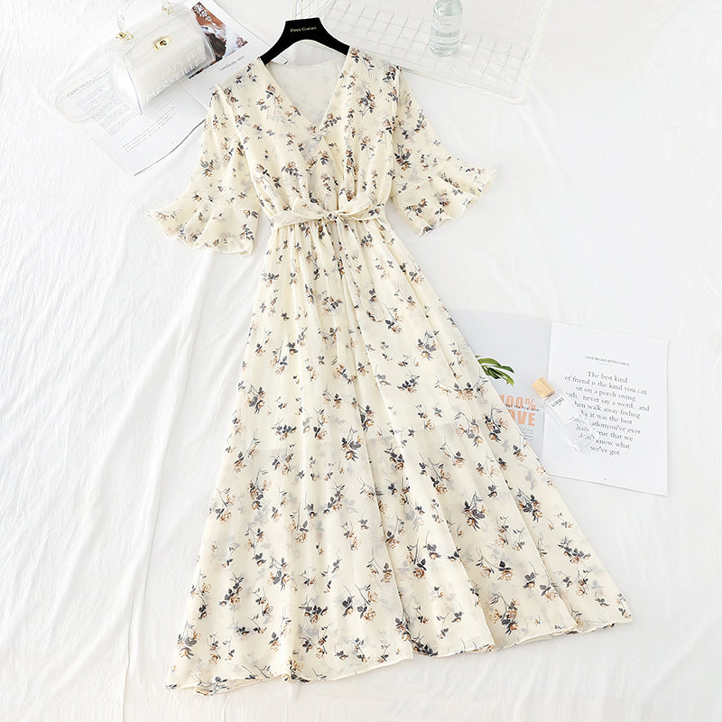 Floral Chiffon Dress French Platycodon skirt  4349