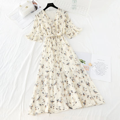 Floral Chiffon Dress French Platycodon skirt  4349