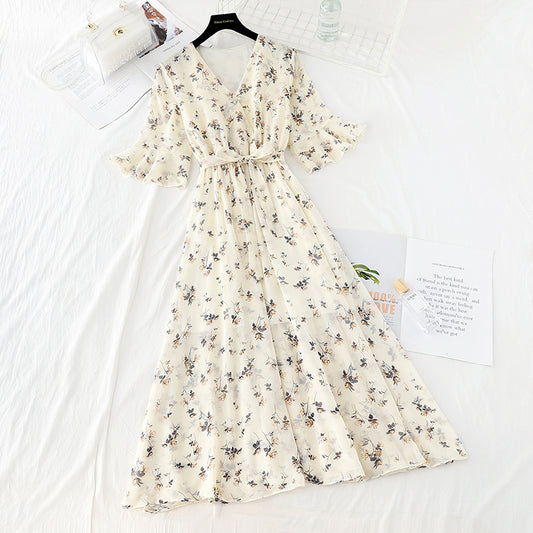 Floral Chiffon Dress French Platycodon skirt  4349