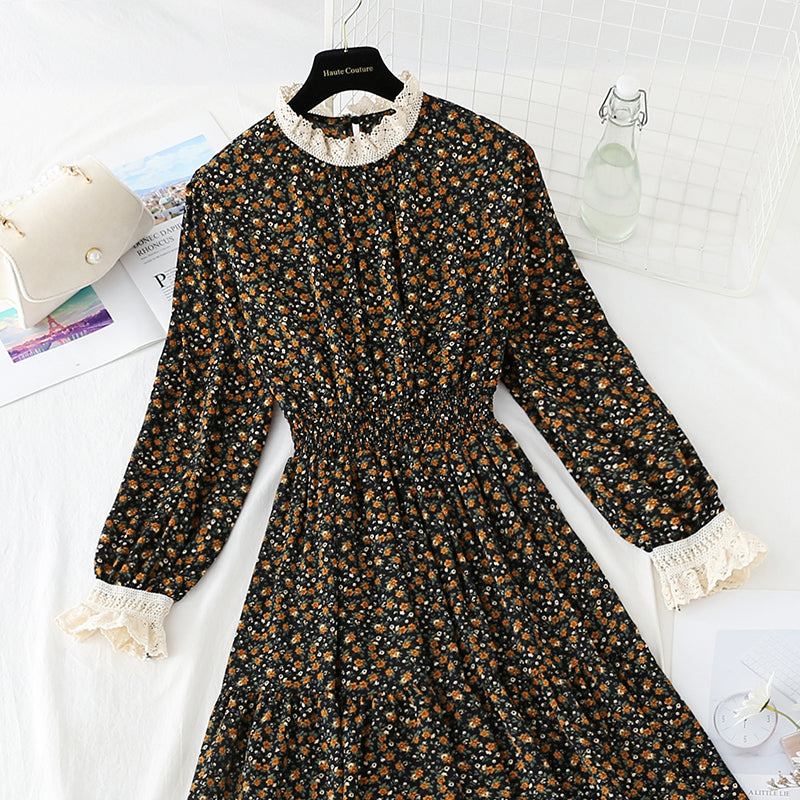 Patchwork-Blumenkleid aus Spitze mit unterem Rock für Damen 4056