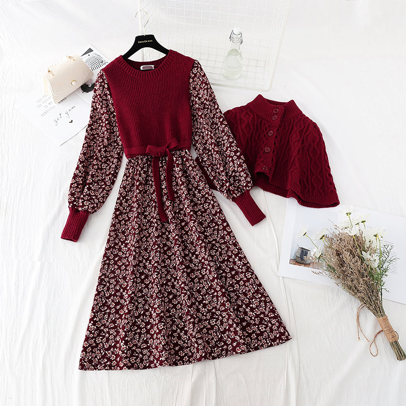 Corduroy stitched knitted dress  4076