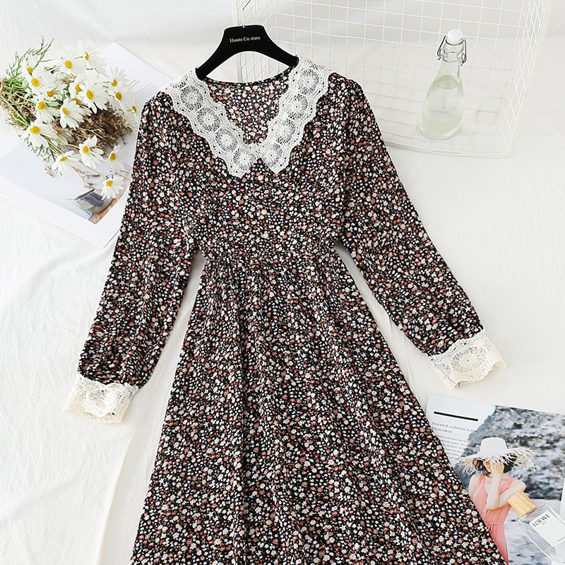 Floral dress gentle wind slim temperament Chiffon Skirt  4082