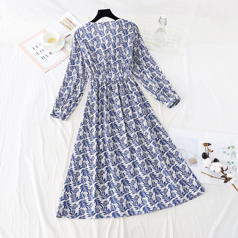 Chiffon dress is slim, light and mature, floral skirt  4083