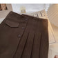 Three button design high waist pleated skirt for women  5424