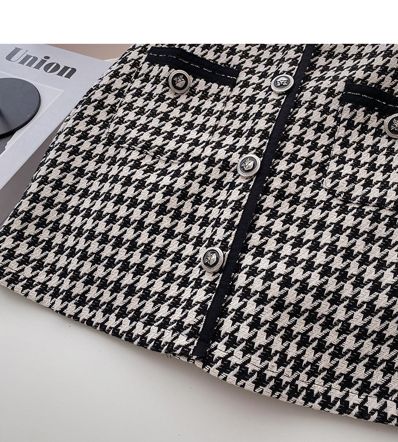 Bird check high waist single breasted A-line skirt  5281