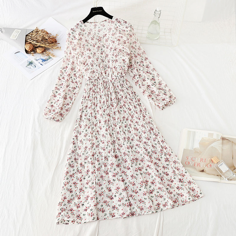 Flounced floral dress with thin ears skirt  4797