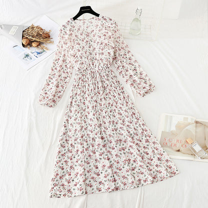 Flounced floral dress with thin ears skirt  4797