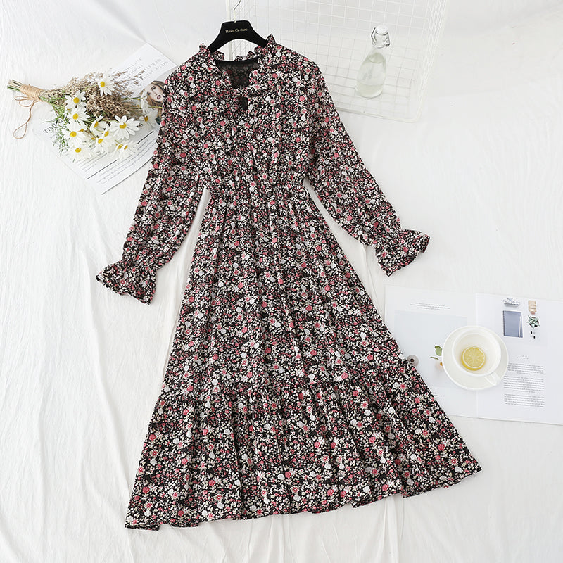 Ruffle edge gentle wind broken flower skirt  4835