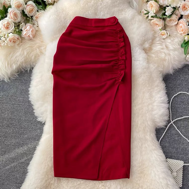 Jupe moulante, classe, slim, polyvalente, plissée, taille haute Jupe moulante trapèze 3532