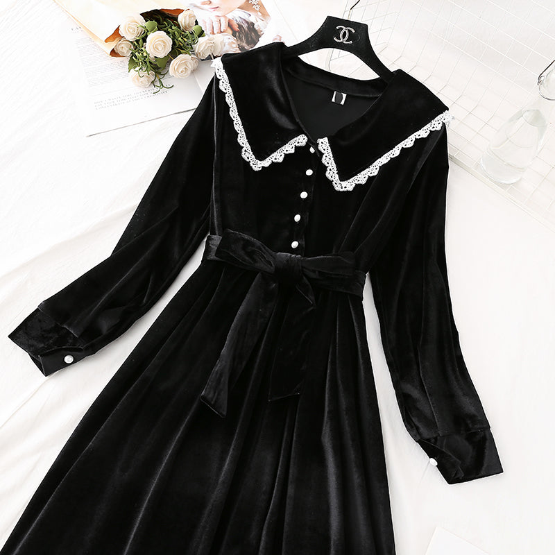 Französisches retro goldenes Samtkleid Super Xiansen langer Rock 4499