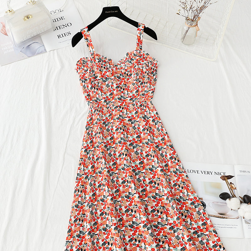 Sanfter Wind Strapskleid French retro floral 4129