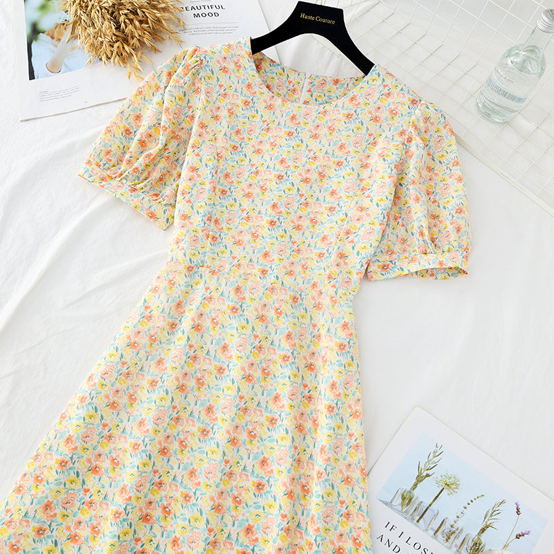 New Style Bubble Sleeve Chiffon gentle style French retro skirt  4634