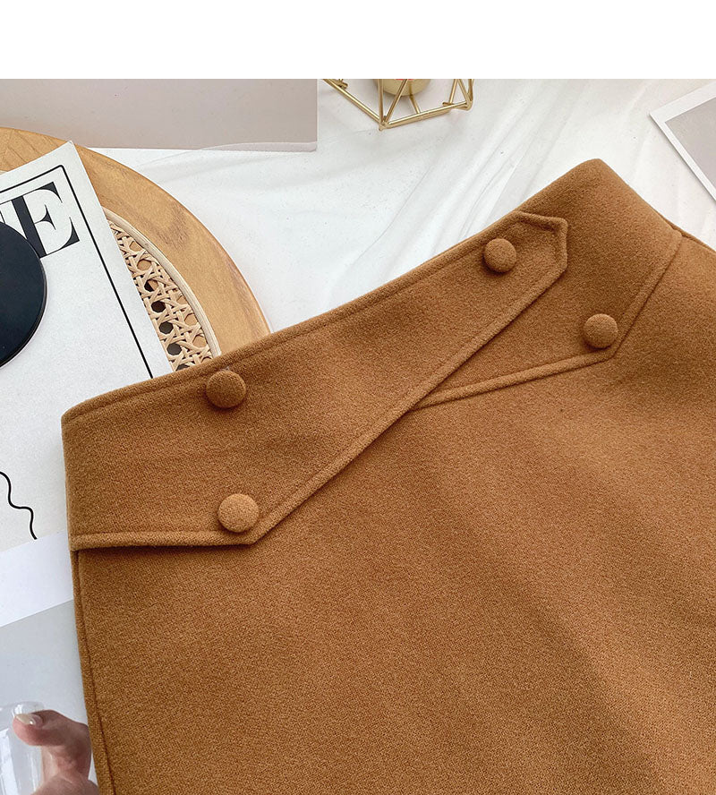 Design sense personalized button high waist slim A-line skirt  5566