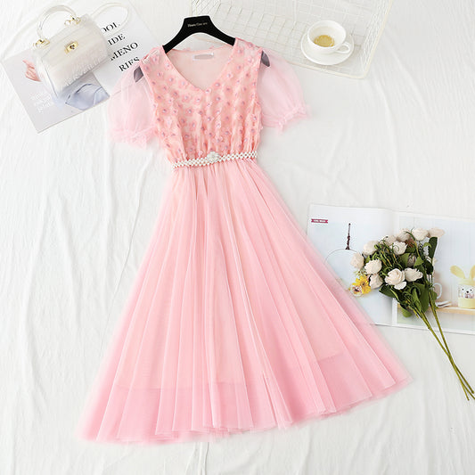 Long lace mesh skirt with slim waist  4895