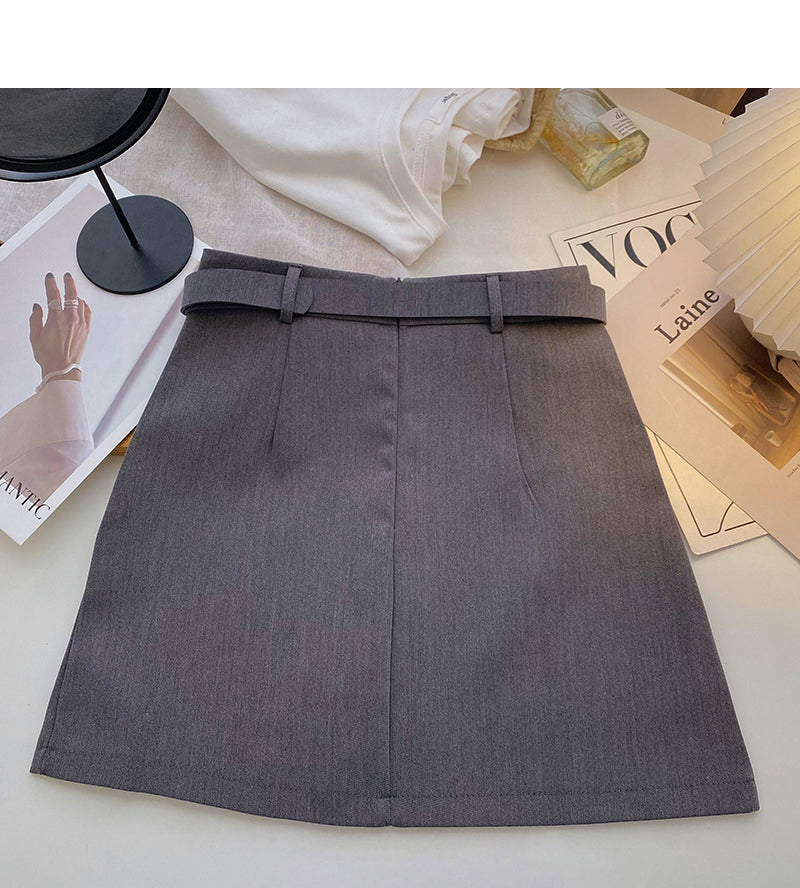 Korean version of student aging design pure color high waist A-line skirt  5658