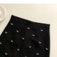 Korean Vintage nail bead bow solid A-line skirt  5317