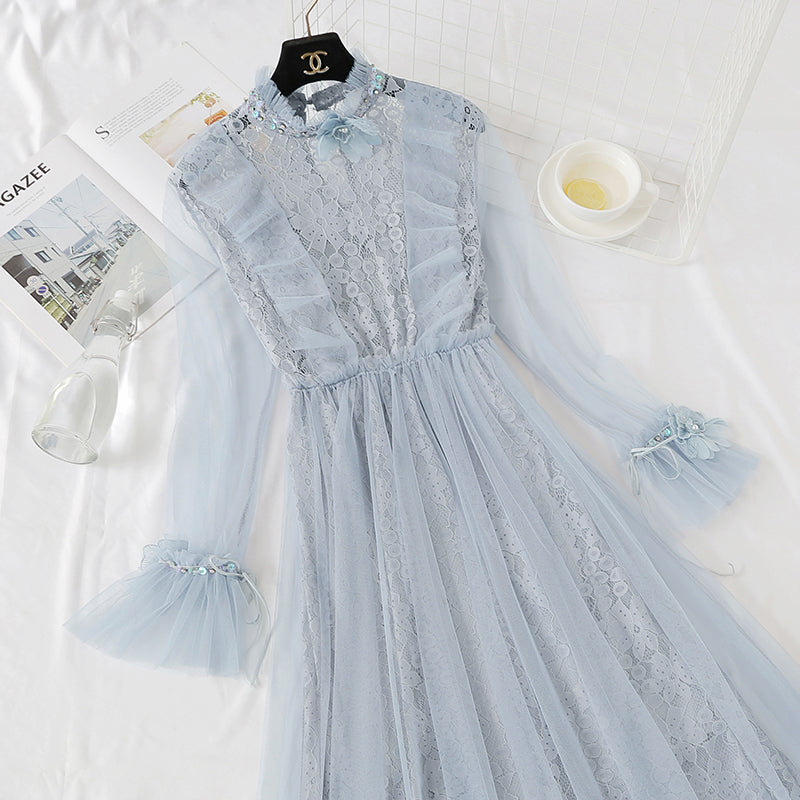 Dreidimensionales Blumenspitzenkleid aus schwerer Industrie im französischen Stil 4325