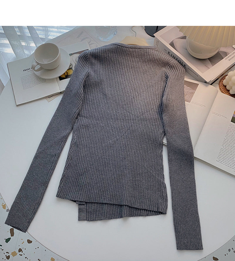 Design sense knitwear irregular temperament slim top  6643