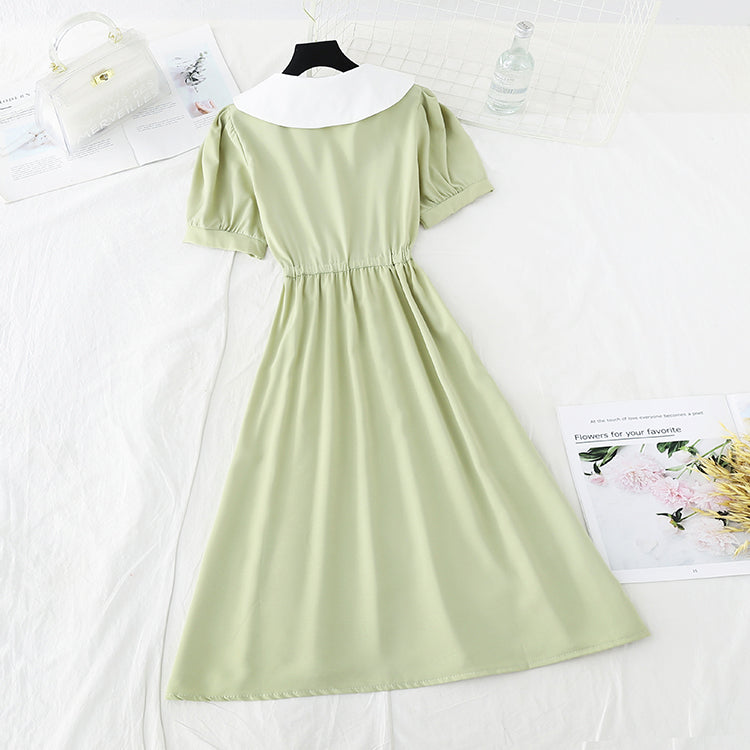 New Retro French drawstring waist closing Japanese gentle skirt  4700