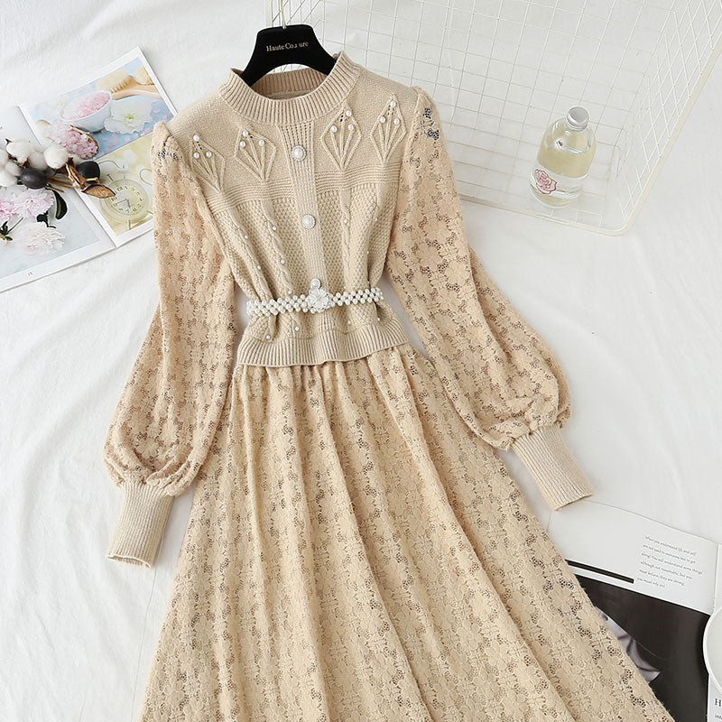 New Lace Panel Plush inner bottom skirt long  4437