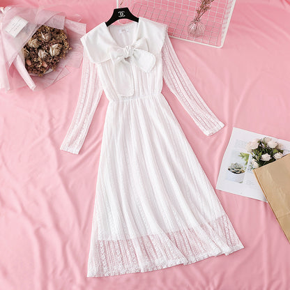 Sweet bow long skirt French retro waist wool skirt  4000