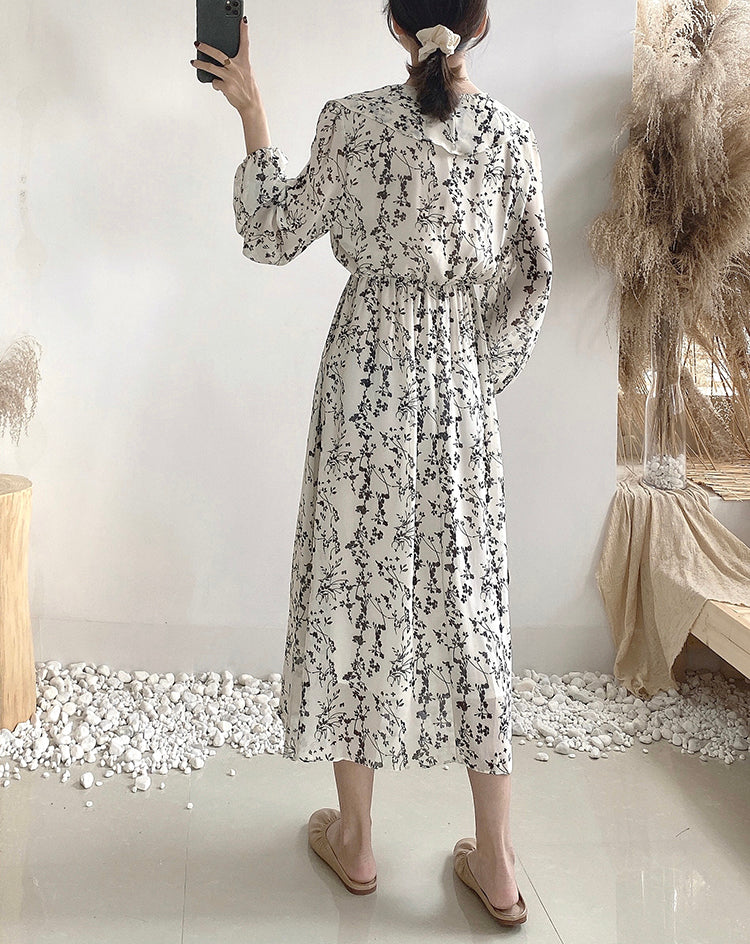 Retro High Waist over knee thin Chiffon Dress  3882