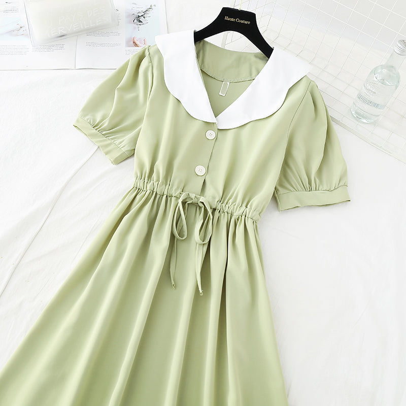 New Retro French drawstring waist closing Japanese gentle skirt  4700