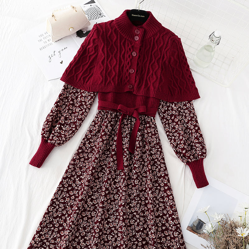 Corduroy stitched knitted dress  4076