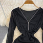 Sexy Hong Kong Style zipper split hip long sleeve V-neck dress  3788