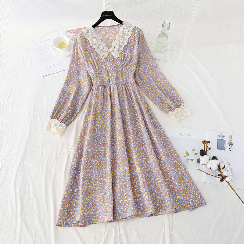 Floral dress gentle wind slim temperament Chiffon Skirt  4082