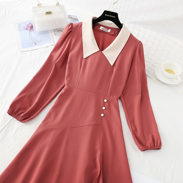 New waist closing thin French retro careful machine split skirt  4711