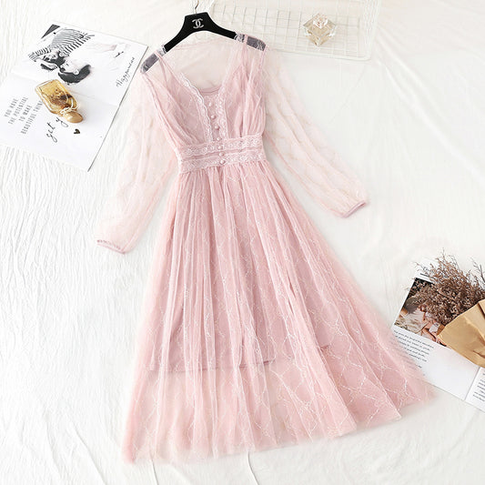 New suspender early spring two-piece skirt fairy super xiansen temperament  4524