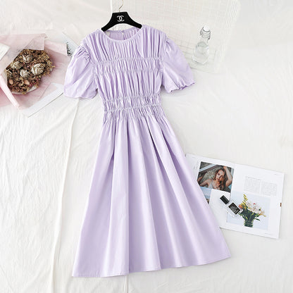 Narrow waist, slim temperament, bubble sleeves, small Hepburn skirt  4148