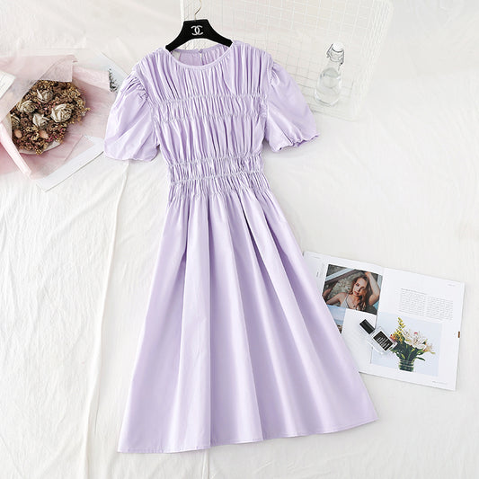 Narrow waist, slim temperament, bubble sleeves, small Hepburn skirt  4148