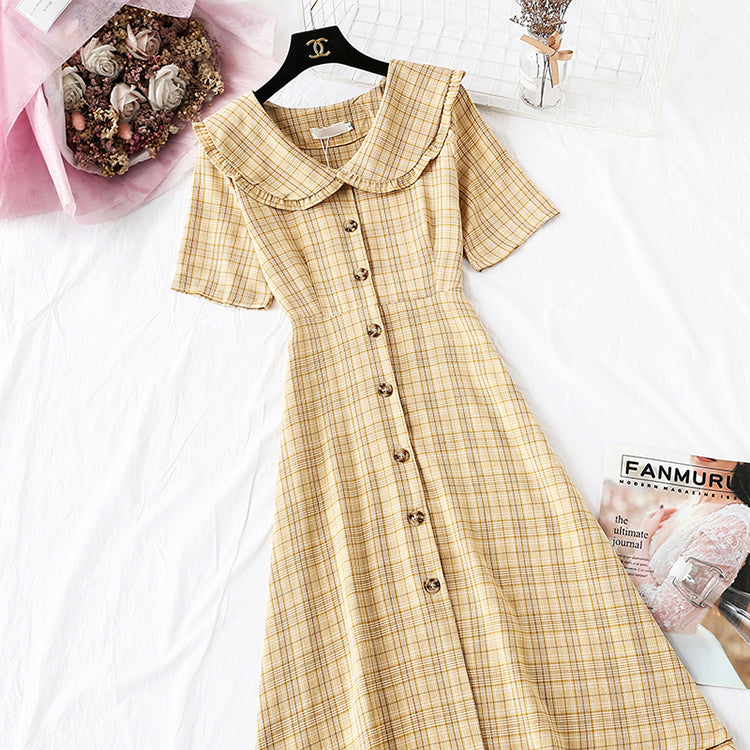 Französische Taille geschlossen, um dünnes Temperament zu zeigen, karierter Retro-Rock 4163