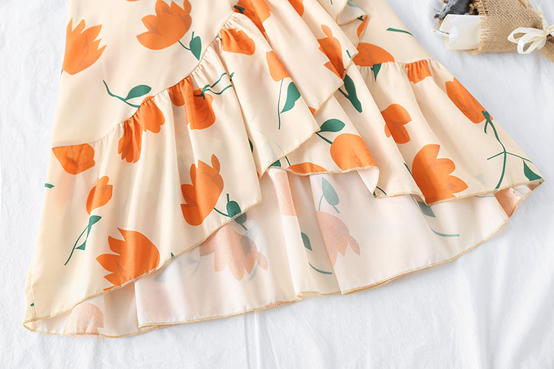 High waist Platycodon grandiflorum French smoked fishtail skirt  3732