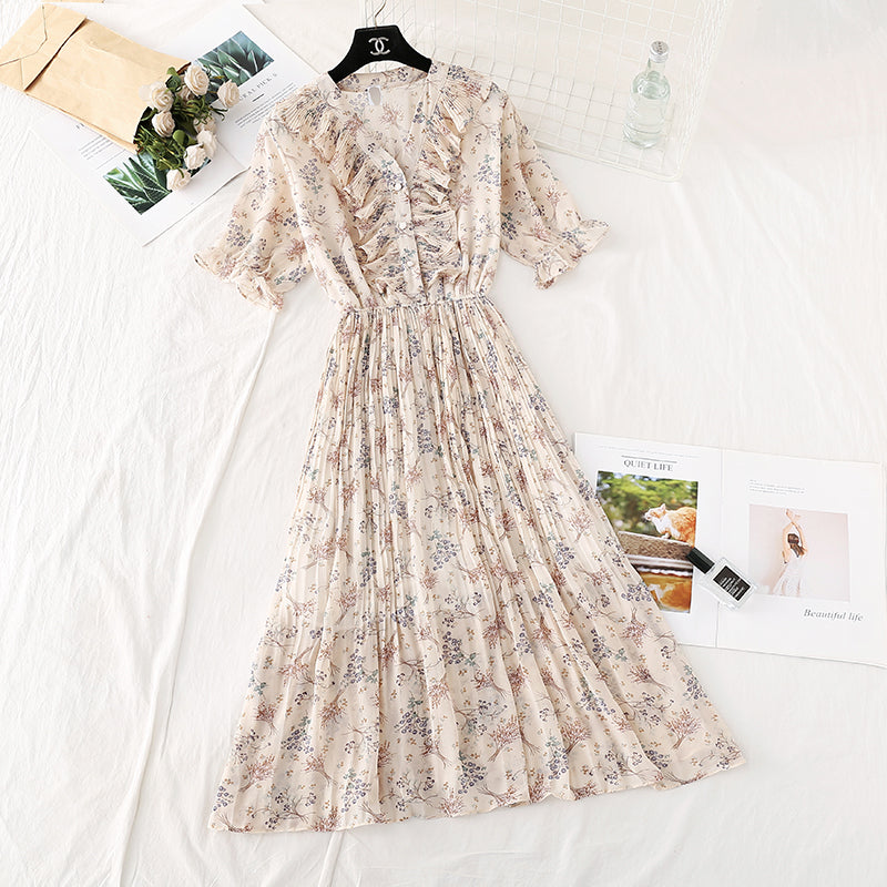 Neuer französischer Retro-Chiffonrock mit sanftem Wind und hoher Taille, dünner, bauchbedeckter Rock 4605