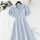 V-neck temperament, slim waist, tea break retro dress  4265
