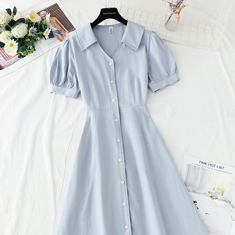V-neck temperament, slim waist, tea break retro dress  4265