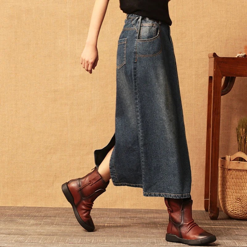 Spring and autumnart retroelastic half skirt denim skirt  3713