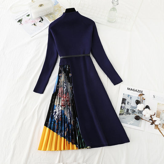 New waist closing light luxury celebrity wool dress  4763