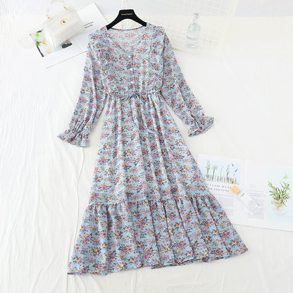 Thin pleated lace up temperament gentle wind long skirt  3867