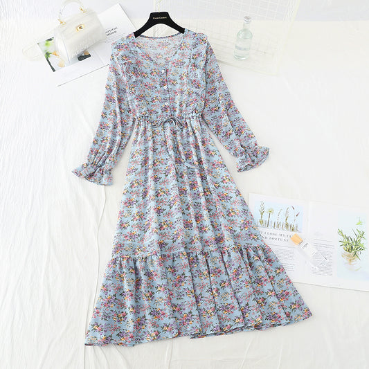 Thin pleated lace up temperament gentle wind long skirt  3867