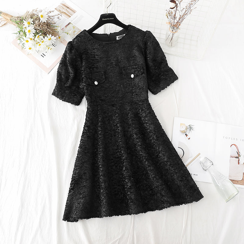 Design sense niche skirt Hepburn style high waist tweed  4802