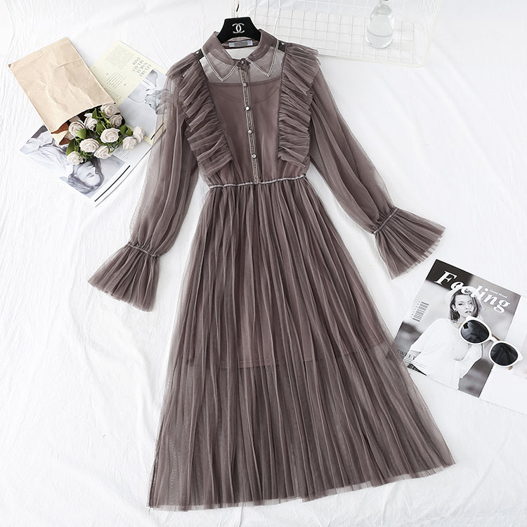 Sanftes Windfee-Superfee-Serien-Mesh-Kleid 3982